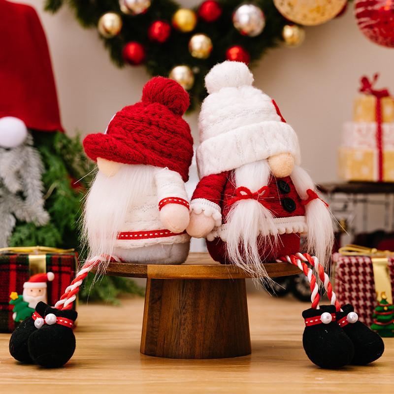 Adorable Christmas Gnome Doll With Heart Patch Hat And Playful Hanging Legs For Holiday Fun