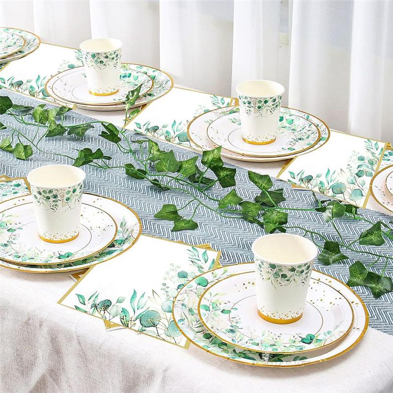 M-Modern-Green Paper Plates Set For 24 People As Shown Sage Green Paper Plates And Napkins Cups Set For Birthday Party Supplies,