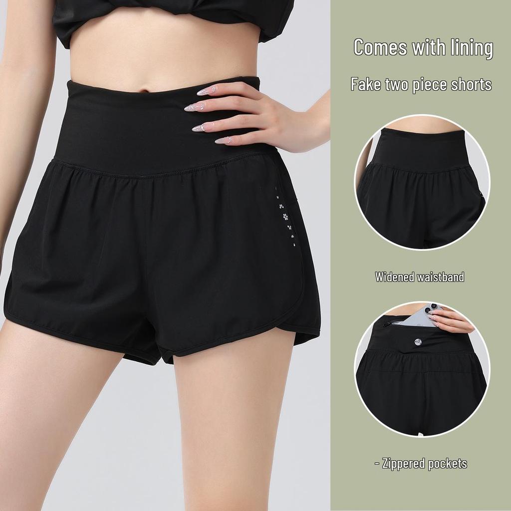 Women's Quick-Dry Anti-Exposure Yoga Shorts - Two-Piece Design, Running/Fitness, Thin Three-Quarter Length