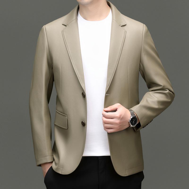 

Новые кожаные мужские осенние и зимние мягкие кожаные пиджаки с воротником для молодых и мужчин среднего возраста Повседневные кожаные пиджаки с двумя пуговицами 4XL