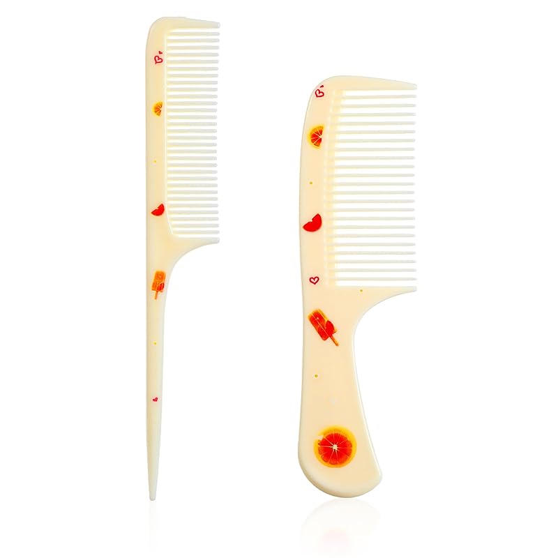 Cute Hair Comb Set, 2 Pcs Pink Strawberry Toddler Comb Fine Tooth Comb Rat Tail Combs for Women Detangling Hair Comb for All Hair Types Long Short