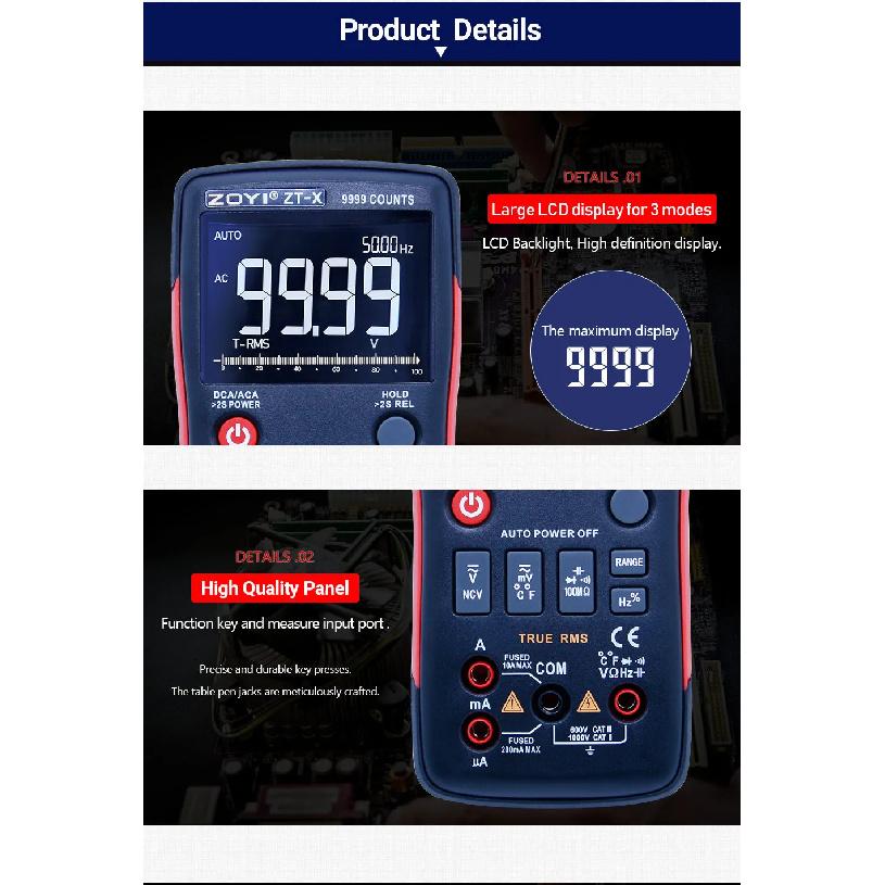 ZOYI ZT-X Digital Multimeter with NCV HOLD Tester Tool Professional Tester machine LCD backlight display Temperature AC DC meter
