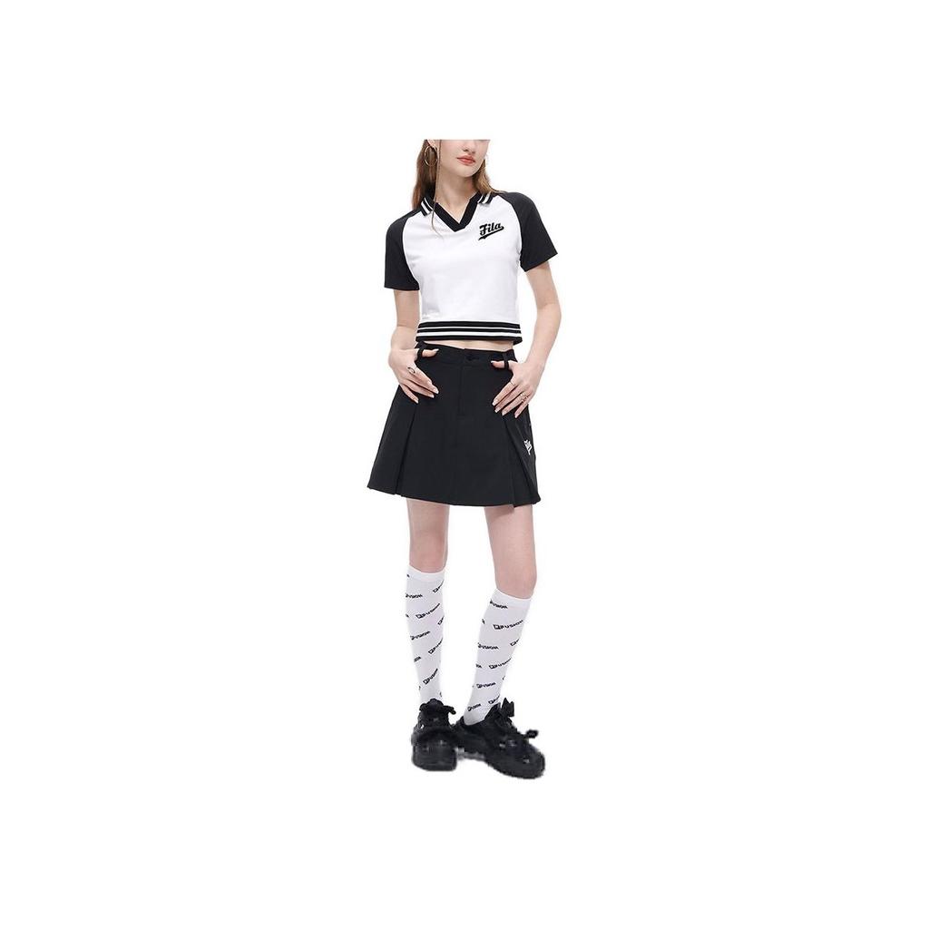 FILA Fitted Sports Casual Short Sleeve Polo Shirt Women tops Standard-White T11W332101F-WT