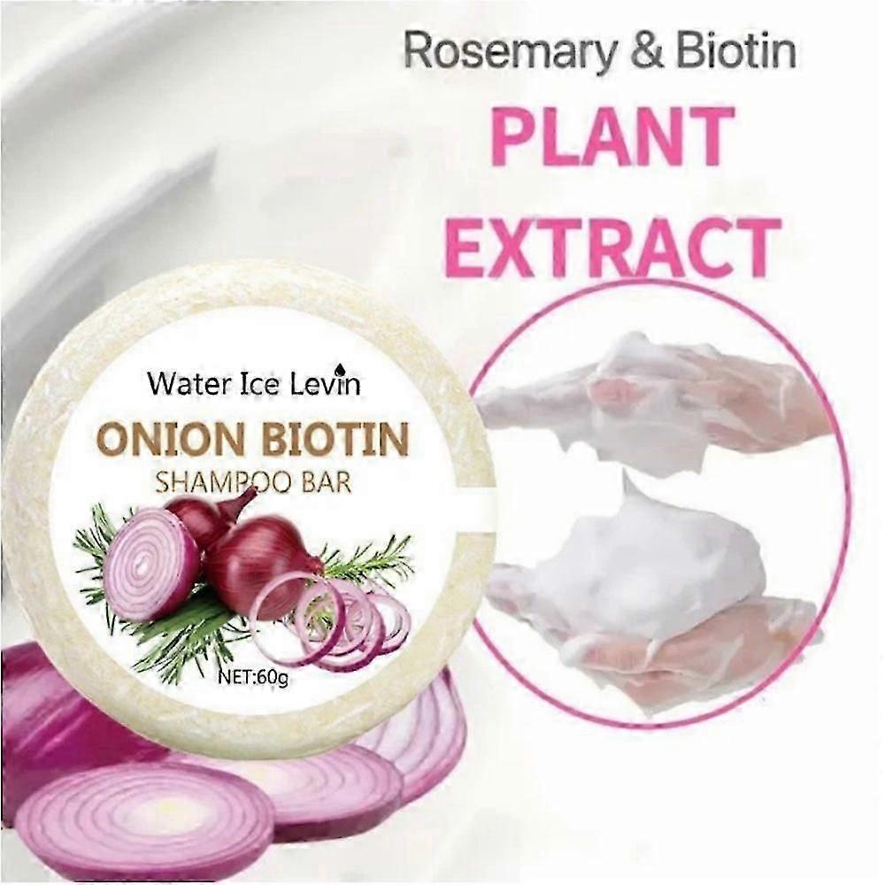 3 Stück Zwiebel und Biotin Shampoo Seife - 60g, Geeignet für Alle Haartypen, Feuchtigkeitsspendend und Glättend, Reich an Rosmarinextrakt
