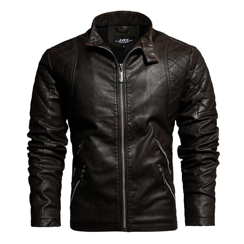 Men's European and American style leather jacket Men's fashion slim-fit locomotive PU leather jacket velvet