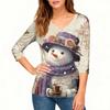 3/4 Sleeve Shirts For Women Print Christmas Tees Blouses Casual Plus Size Basic Tops Pullover
