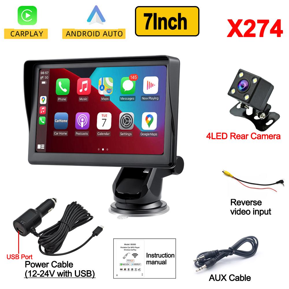 7 Inch Portable Car Radio Multimedia Video Player Wireless CarPlay Android Auto Bluetooth Car Touch Screen Rear View Camera