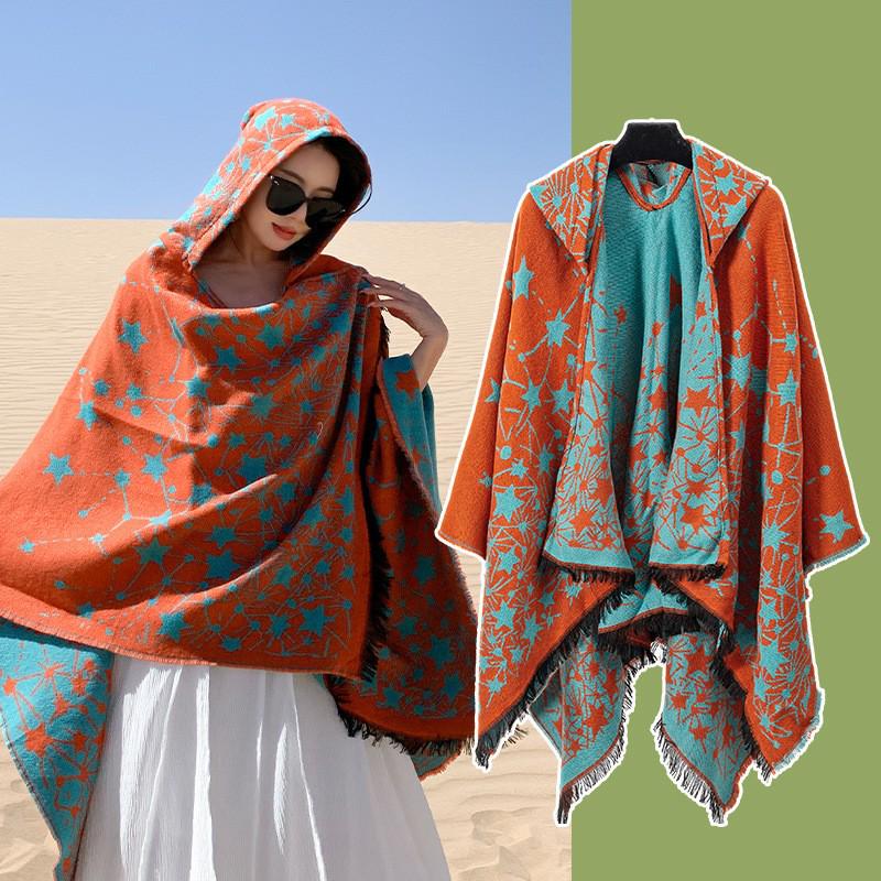 Yunnan Dali Ethnic Style Women's Warm Hooded Scarf Cloak