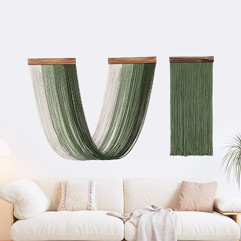 Bohemian Nordic Style Wood Board Tassel Tapestry for Living Room or Bedroom Wall Decor