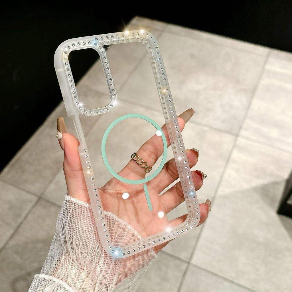 Luxury Diamond-Studded Magnetic Transparent Phone Case for S25ULTRA A56 A15 S24