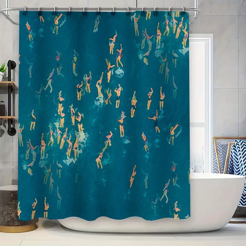

Blue Shower Curtain with Colorful People Design for Bathroom Decor Waterproof Fabric Home Accessories Size Customizable Free Shi 90x180cm