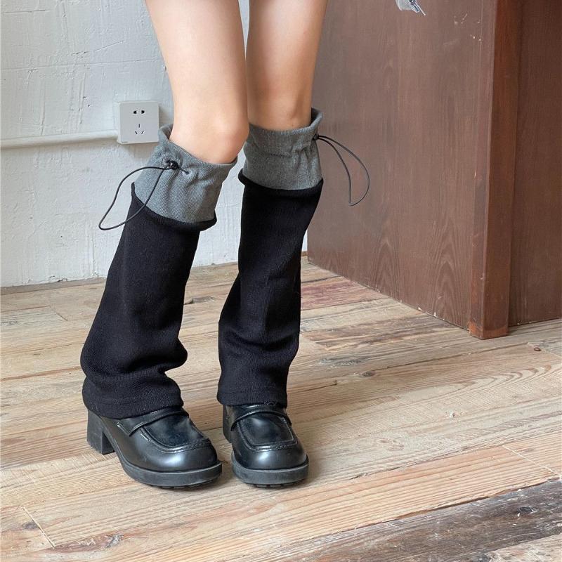 Women's Niche Khaki Color-blocking Wide-leg Leg Warmers Autumn Winter Coffee Brown Cotton Leg Warmers Y2K Spice Girl Slouchy Sock Boots
