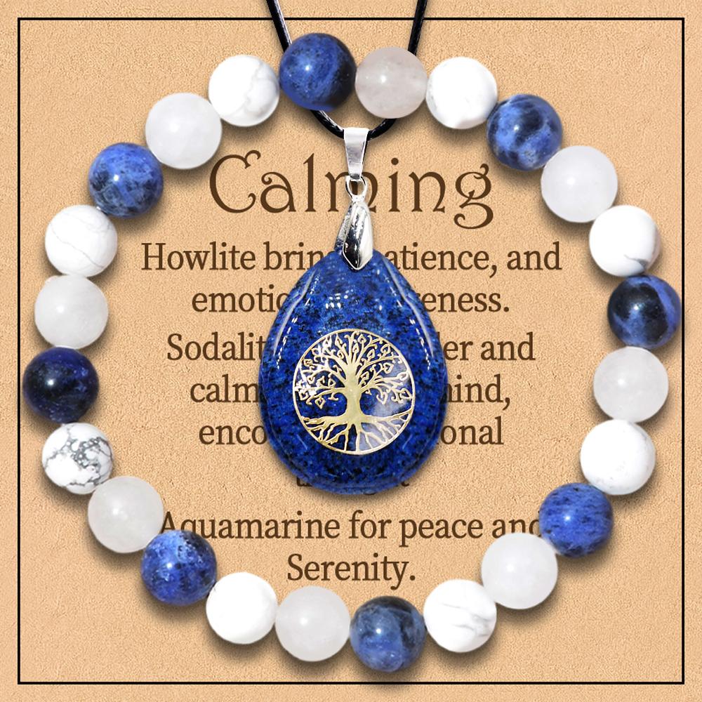 2 Piece Stylish Jewelry Set, Balancing Mood Bracelet Sodalite and Aquamarine Beaded Bracelet for Any Occasion