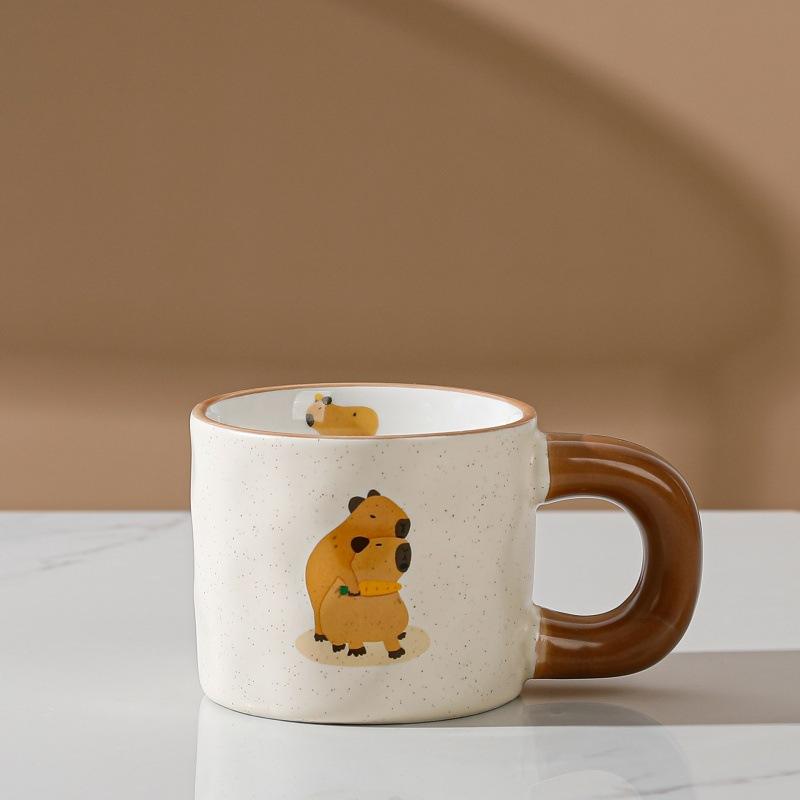

Cute Capybara Ceramic Cup Kapibara Water Cup with Lid Spoon Mug Home Office Drinking Cup 301-400ml