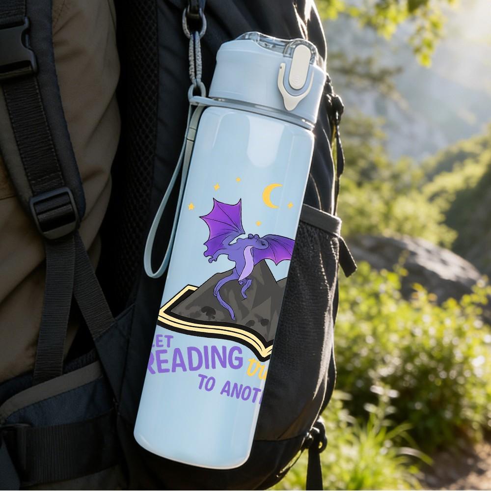 1PC Reading Dragon Quote Graphic 750ml Color Plastic Sports Water Bottle Leakproof Flip Straw Lid Suitable for Sports Office Home Use