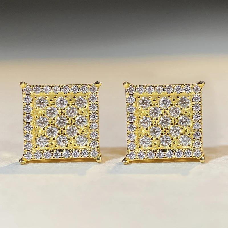 Huitan Fashion Square Shaped Stud Earrings Lady Stylish Luxury Sparkling Everyday Zircon Brilliant Cubic Zirconia Accessories