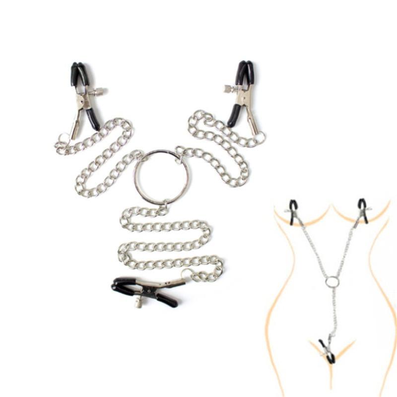 Three Headed 3 Clamp W Chain Nipple Clamps Stimulation Breast With Chain Clips Slave BDSM Fetish Erotic Sex Tool For Women