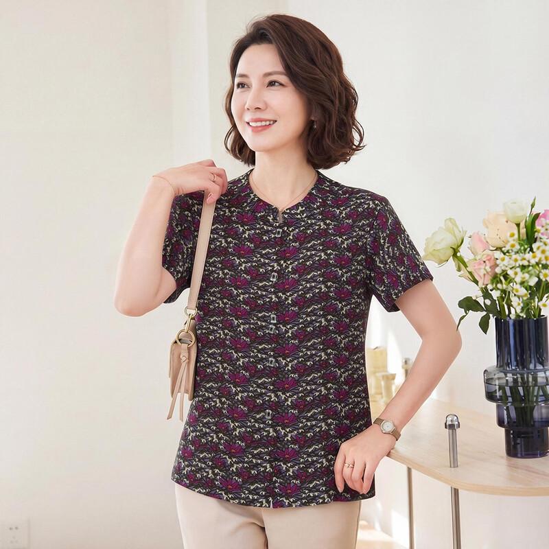 Haoyi Women's Summer Floral Round Neck Blouse