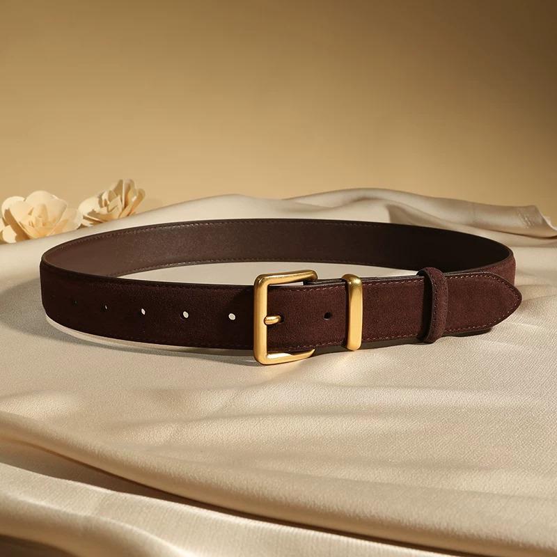 Women s Genuine Leather Suede Retro Wide Belt for Jeans & Jackets