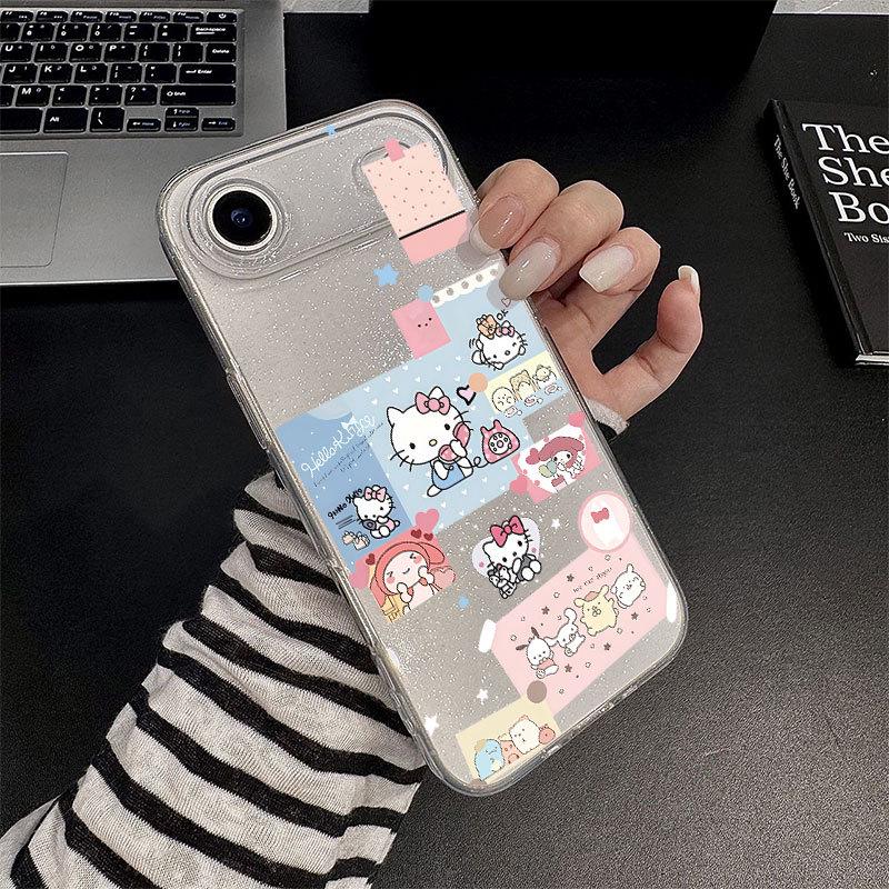 Glitzernde Niedliche KT Katze Weiche Handyhülle für Apple 11, 15, 16, 17 Pro Max