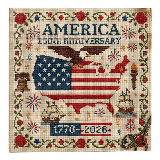 America Stitch Anniversary Cross US 250th Patriotic Cross Stitch Kit Beginner-Friendly Commemorative
