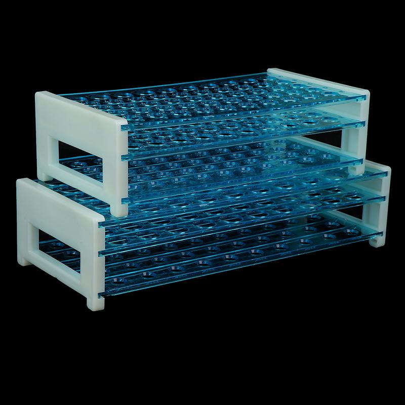 10Pcs Plastic Test Tubes Vials With Caps & Pipe Rack Holder Stand 40/50 Holes