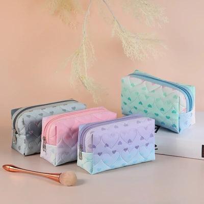 Travel Cosmetics Bag Large Capacity Makeup Pouch Student Pencil Case Travel Organizer Heart Pattern PU Waterproof Makeup Bag