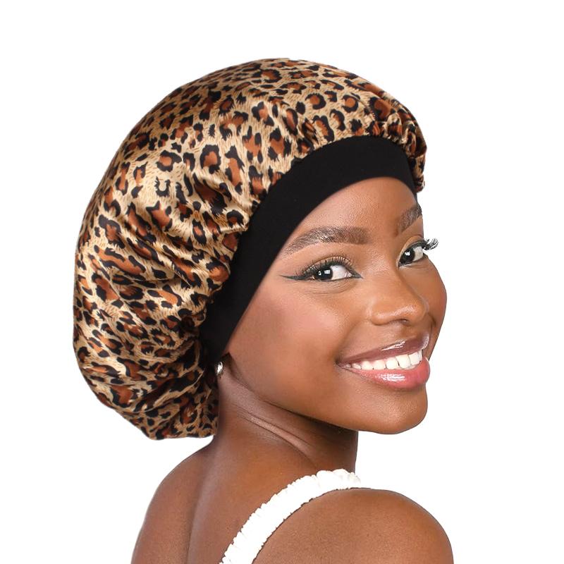 Women Satin Bonnet Elastic Wide Band Floral Printing Night Sleep Hat Hair Loss Head Wrap Chemo Hair Care Shower Makeup Cap