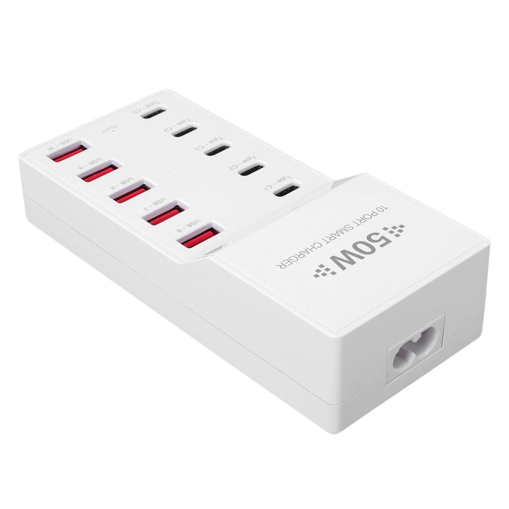 USB C Charger 50W USB Charging Station for Multiple Devices 10 Port Charging Block 5 USB Ports 5 Type C Ports US Plug
