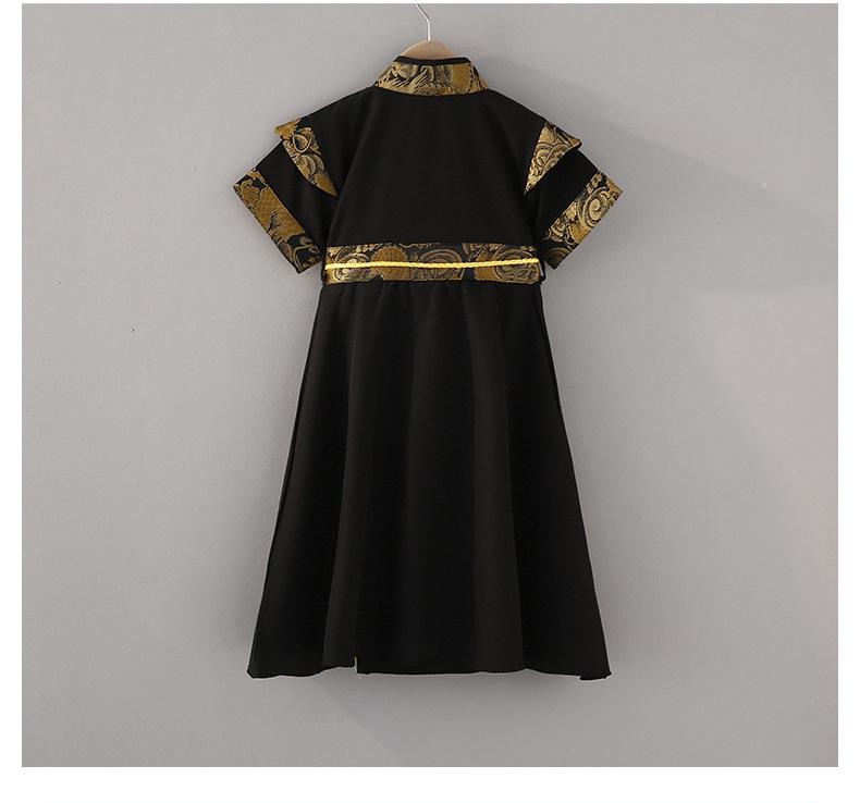 Boys' Summer Tang Suit: Short Sleeve Hanfu Long Shirt, Chinese Style Knight Robe for Kids
