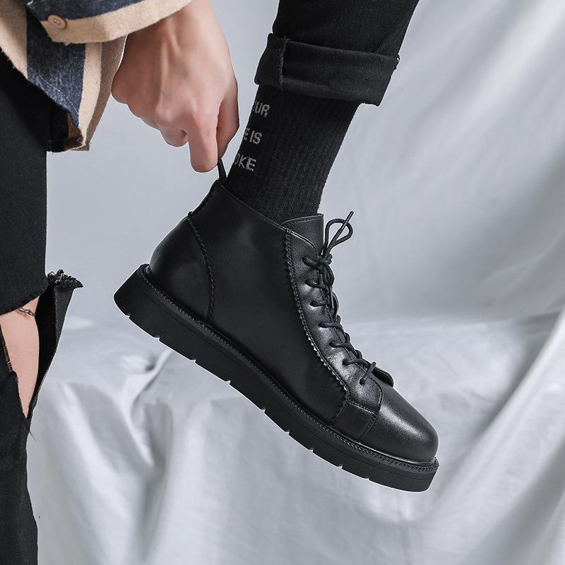 Men'S Boots 45 46 Men'S Thick-Soled, Martin Boots British Flat-Bottomed Short Leather Boots D13-R