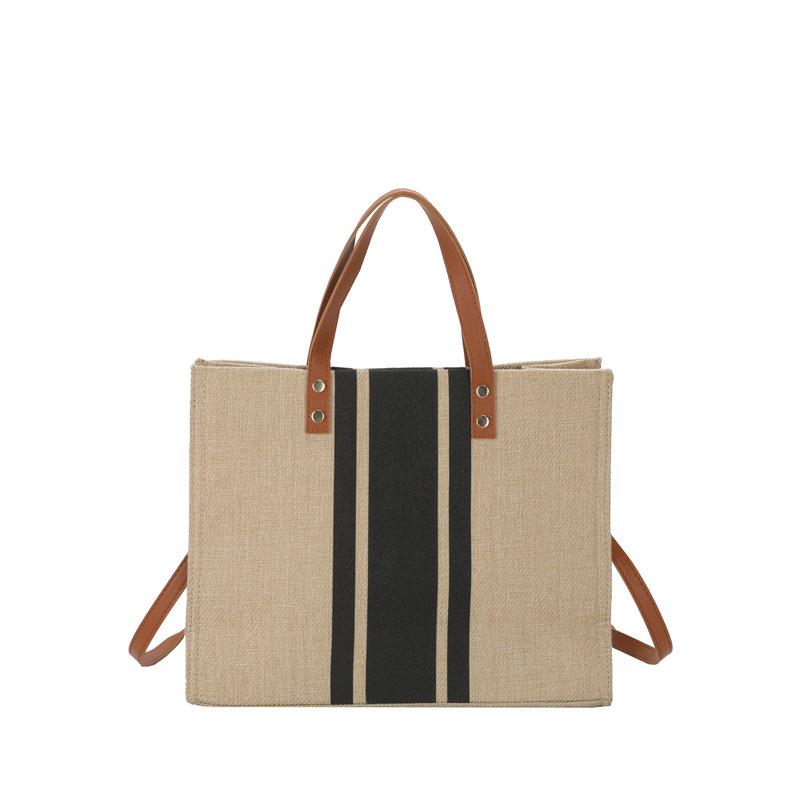 Korean Version Of Women'S Portable Large-Capacity Striped Canvas Bag Ins Simple Student Commuting Shoulder Crossbody Tote Bag Tide