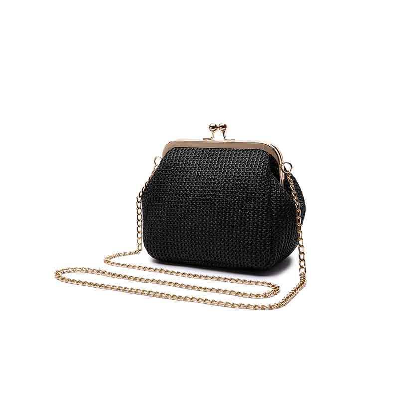 

Imitation straw bag female messenger bag new niche small square bag chain bag mobile phone bag mouth gold bag shell bag