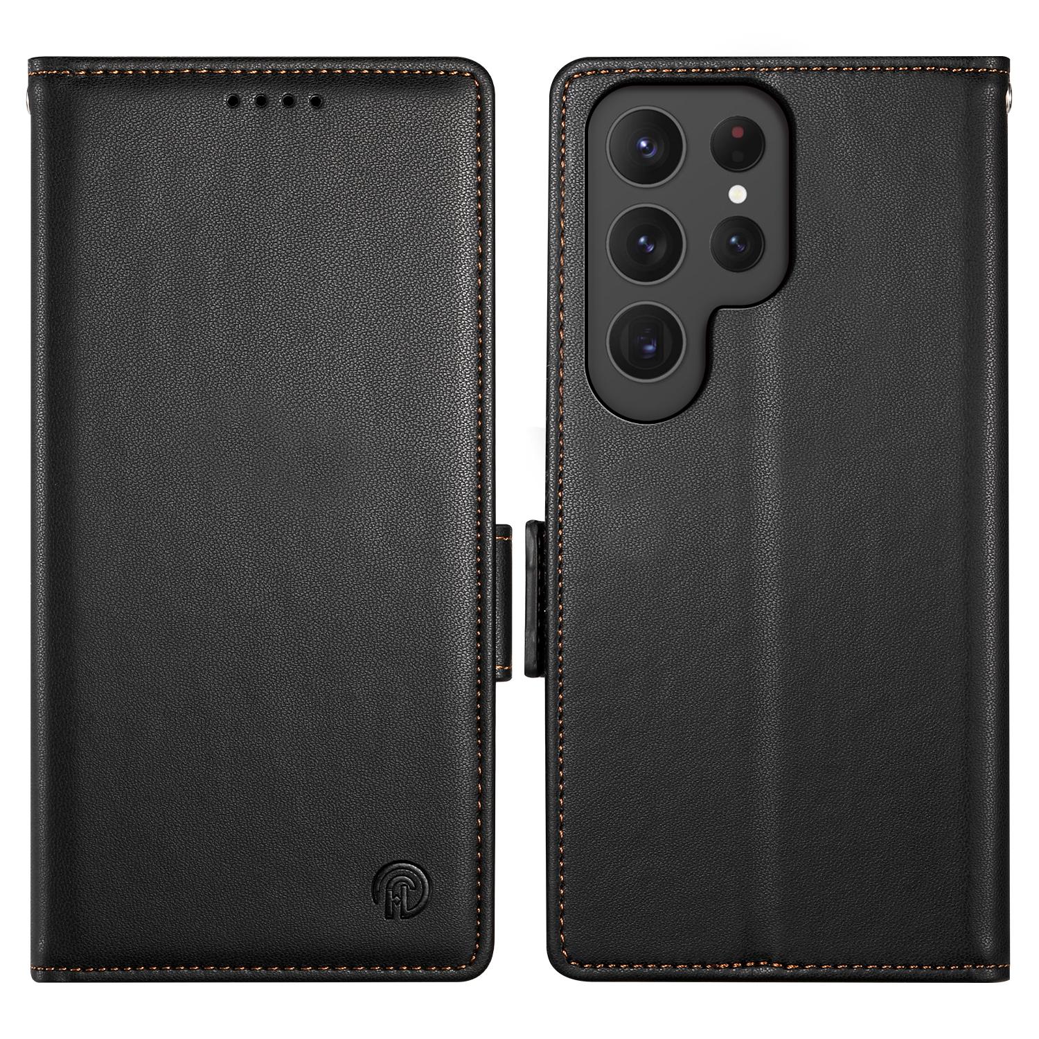 

DF-010 For Samsung Galaxy S24 Ultra Case Leather Wallet Folio Flip Phone Cover Black