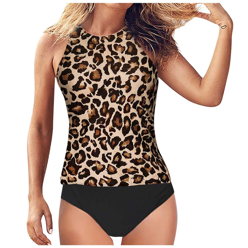 Dámské dvoudílné plavky s vysokým pasem a vysokým výstřihem