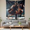 Vintage Brown Leather Boxing Gloves Ring Ropes Wall Tapestry Retro Fighting Sport Art Decor for Gym Man Cave