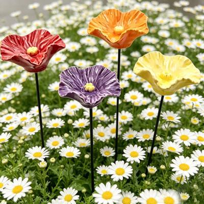 4Pcs Resin Flower Pollinators Cups, Garden Stake Bee Watering Station, Outdoor Small Bird Bath, Yard Art Decor Water Feeder for Hummingbird Butterfly
