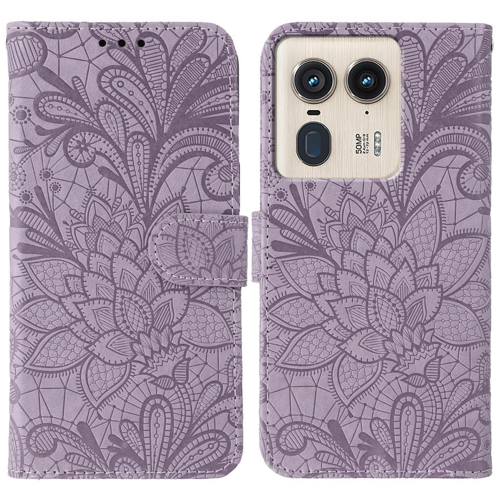 For Motorola Edge 50 Ultra 5G Case Lace Flowers PU Leather Flip Wallet Phone Cover