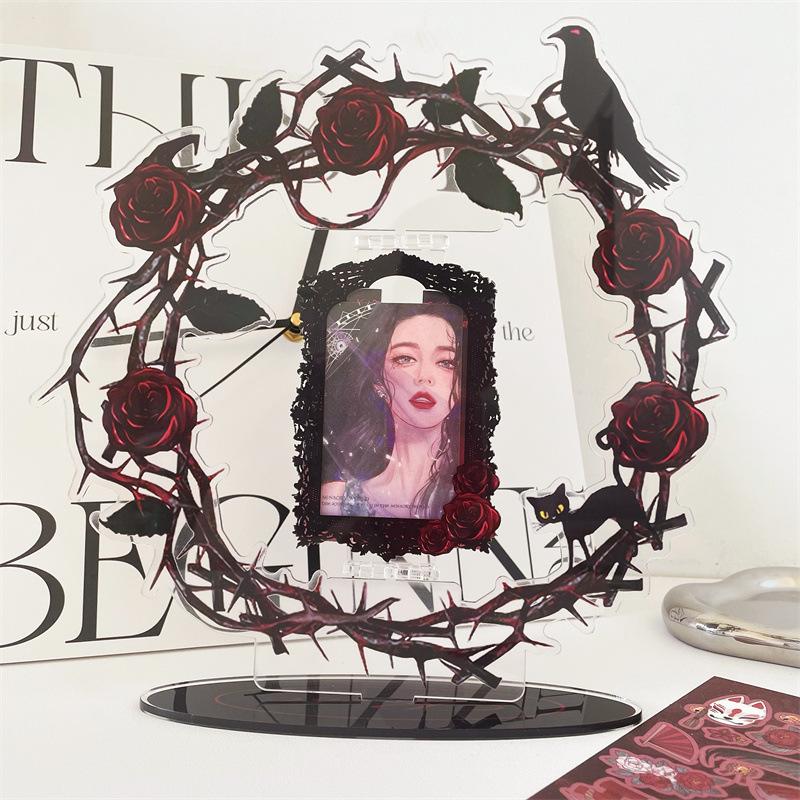 Dark Night Rose Insert Card Standing Star Love Bean Fan Spin Photo Storage Organize Photo Frame Acrylic