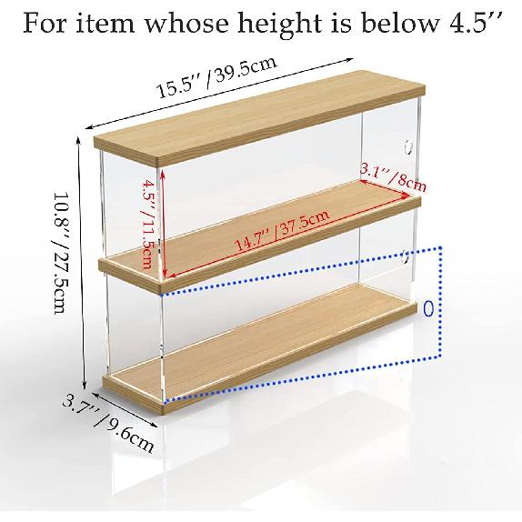 Clear Acrylic Display Shelf Case for Mini Funko Pop, Wooden Display Stand Riser 2 Layer Storage Rack for Decoration Action Figures Collectibles Toys,