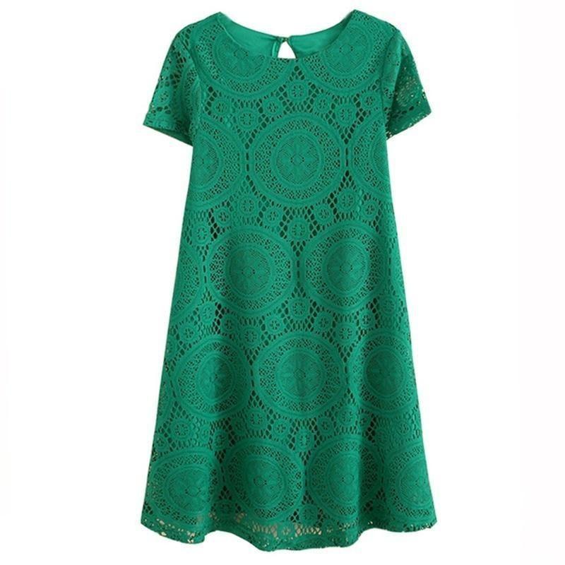 Elegante Abito in Pizzo Stile Europeo Abito Corto Svasato Vita Alta