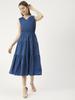 Moomaya Solid Cotton Sleeveless Dress, V-Neck Smocked Waist Tiered Midi