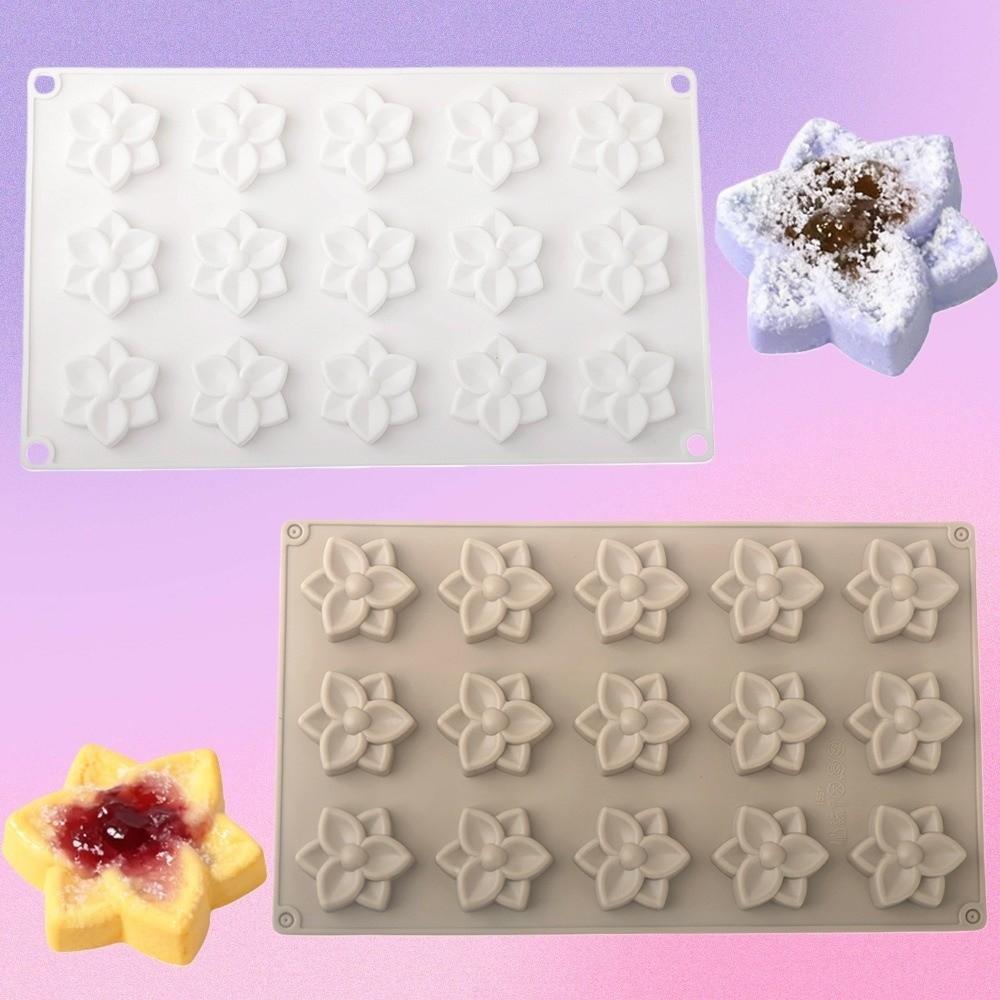 15-Cavity Design Baking Mold Reusable Flower Shaped Flower Silicone Mold Flexible Non-Stick Cookie Chocolate Mold Home Baking
