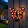 Flower LED Solar Lamp Butterfly Hanging Light Metal Outdoor Garden Lantern with LED Powered Decor Waterproof Color Changing Decorative for