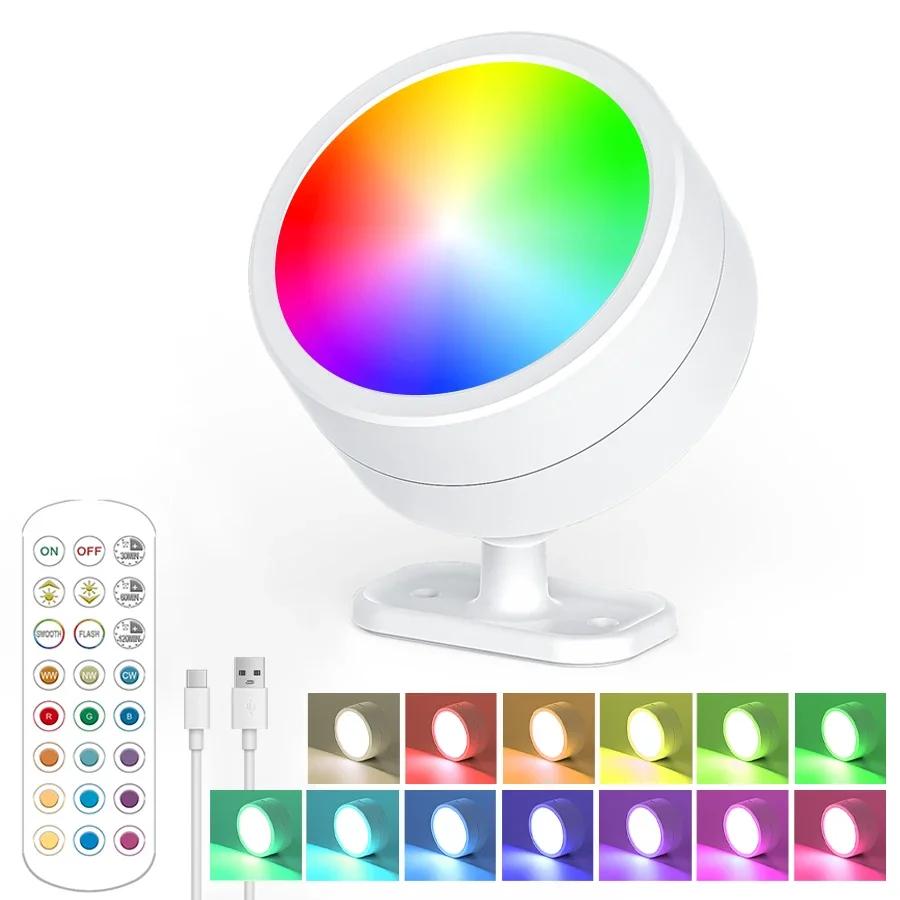 360°Rotatable LED Wall Lamp Rechargeable RGB&3Color Magnetic LED Spotlight Touch Remote Control For Bedroom Living Room Lighting