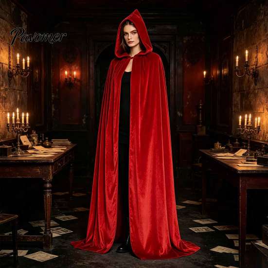 Theatrical Role Play Costume Unisex Adults Hooded Cloak, Velvet Vampire Wizard Cape, Renaissance Mysterious Witch Cape Medieval Halloween for Cosplay,