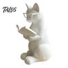 Décoration Chat de Bureau Figurine de Lecture Imprimée en 3D, Ornement Décoratif avec Base Lestée Antidérapante, Pièce d'Art Paresseuse Statue Intellectuelle Œil
