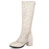 Spring Summer Women Boots Fashion Knee High Boot Zipper Casual Low Heels Mesh Breathable White Blue Ladies Party Shoes Big Size