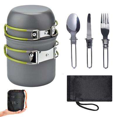 Outdoor Set Pot 1-2 Person Portable Camping Cookware with Tableware