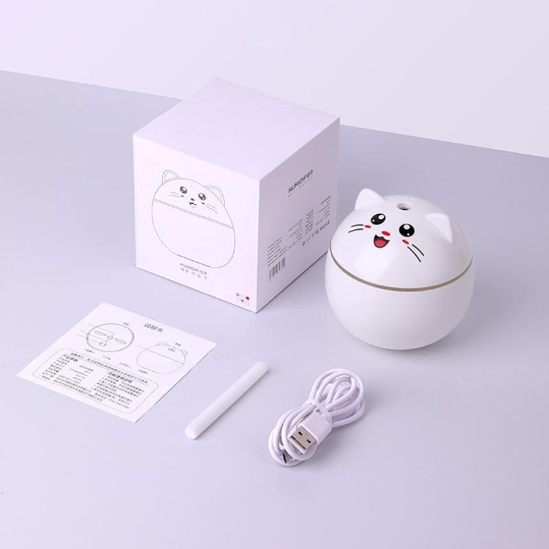300ml Mini Lucky Cat USB zvlhčovač vzduchu Ultrazvukový Aroma Difuzér Výrobník mlhy s LED světly Přenosná čistička vzduchu do auta